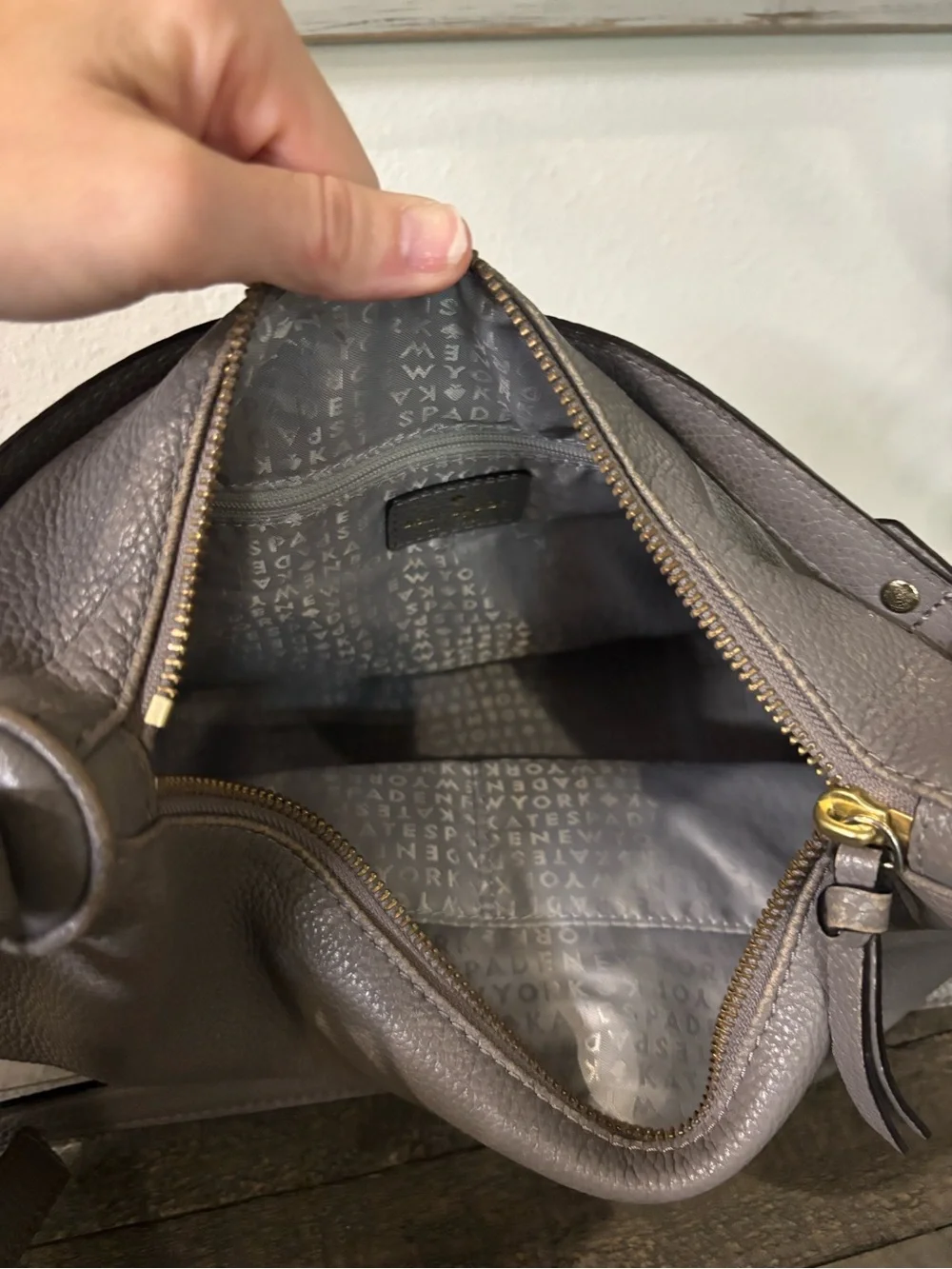 Pebbled Leather Shoulder Bag in Taupe